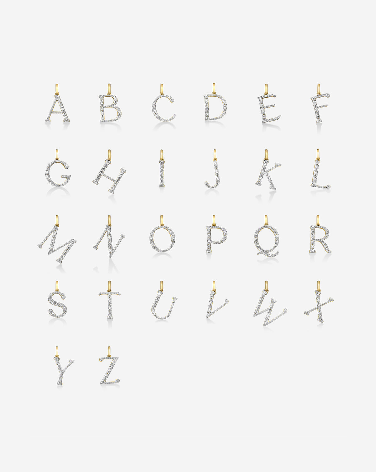 Large Diamond Initial Pendant alphabet composite in 14k yellow gold