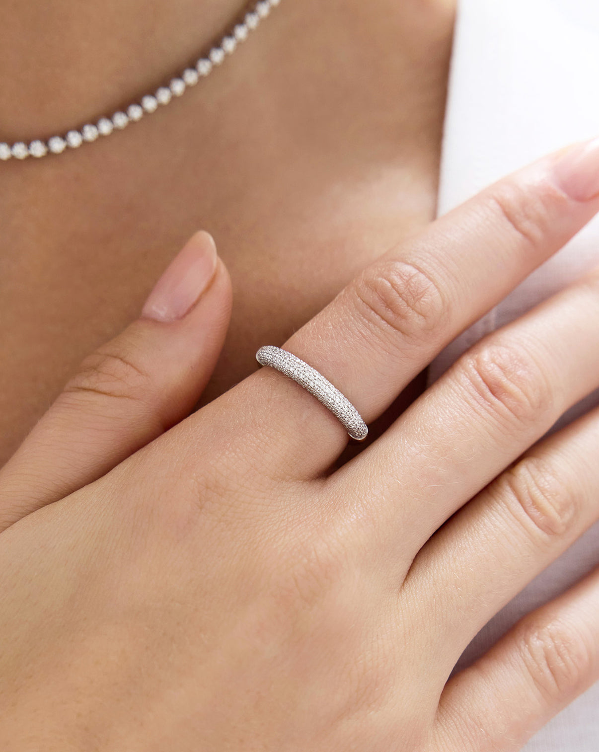 Petite Pavé Diamond Cloud Ring lifestyle shot worn on hand