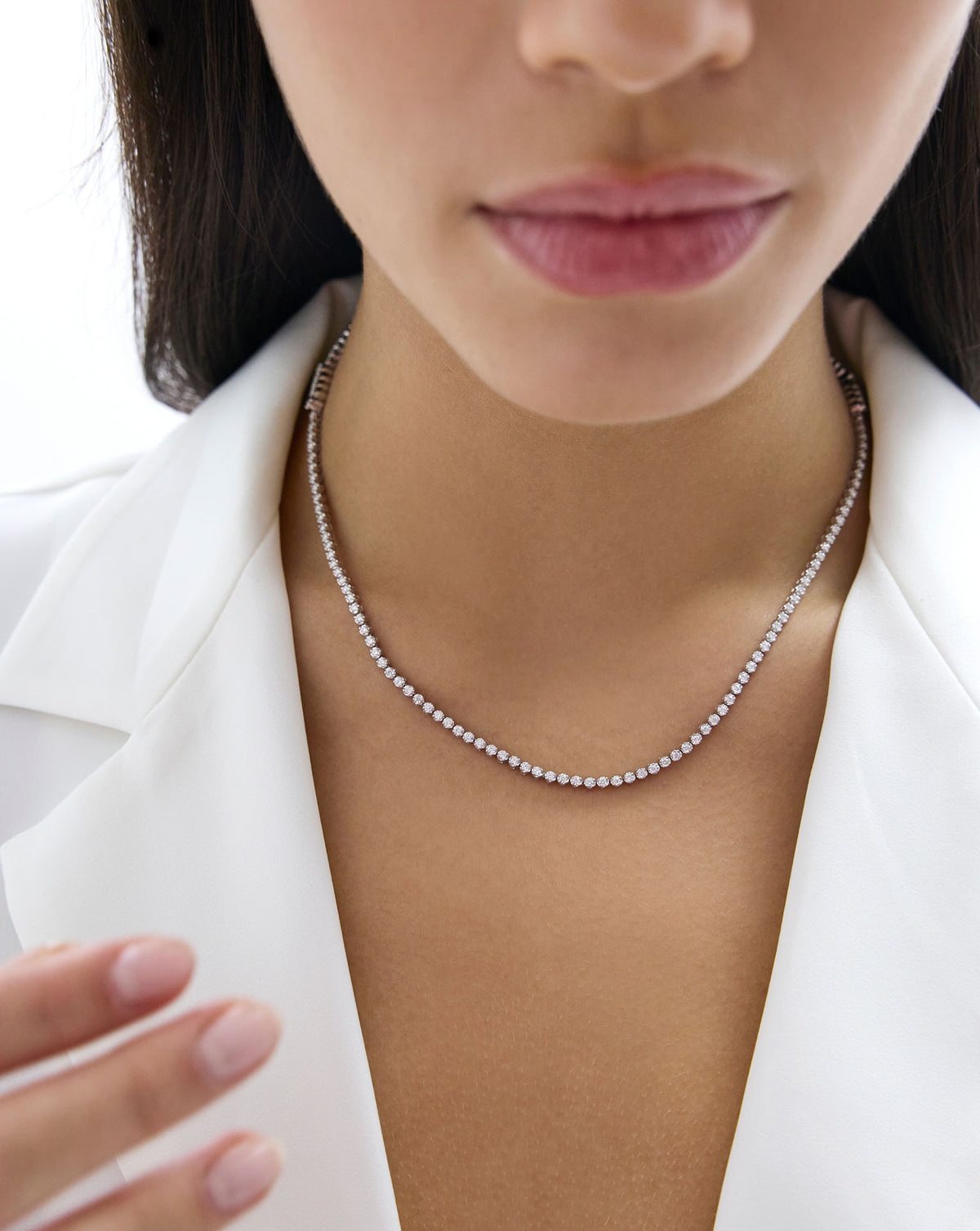 2-in-1 Diamond Tennis Necklace + Bracelet as a necklace on model global