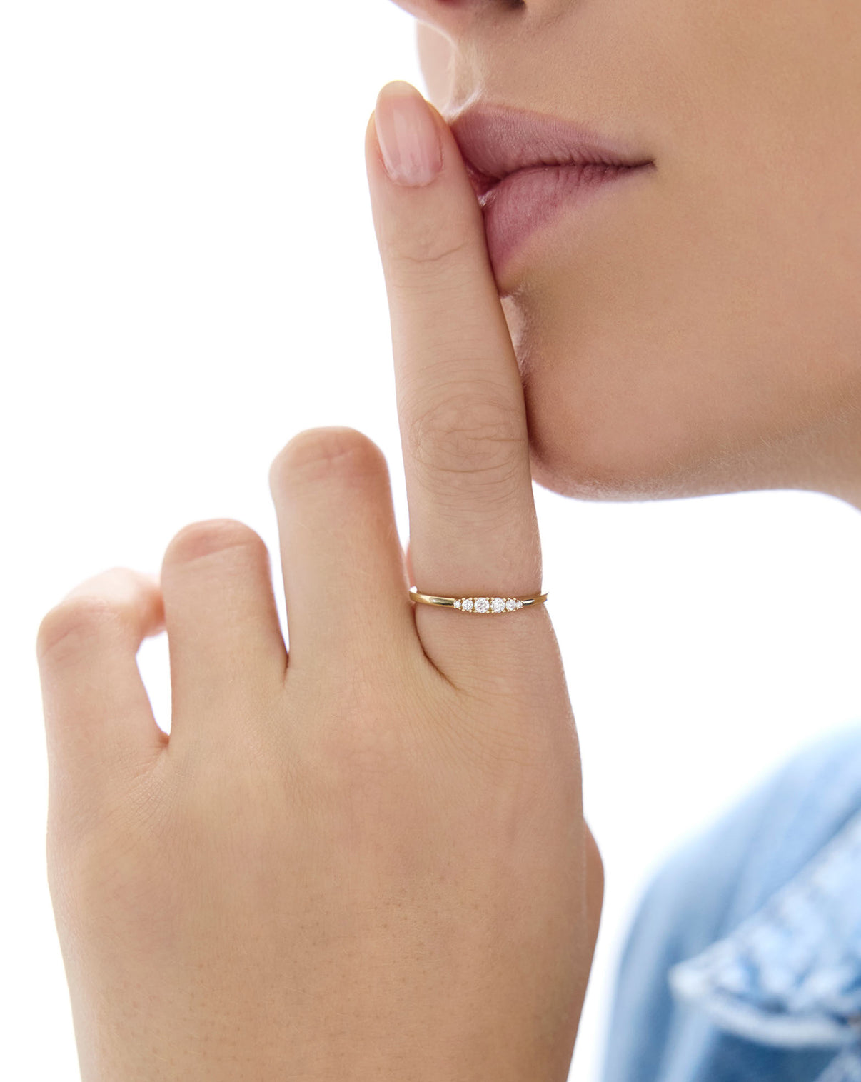 model wearing Diamond Cluster Ring in 14K Yellow Gold on one finger