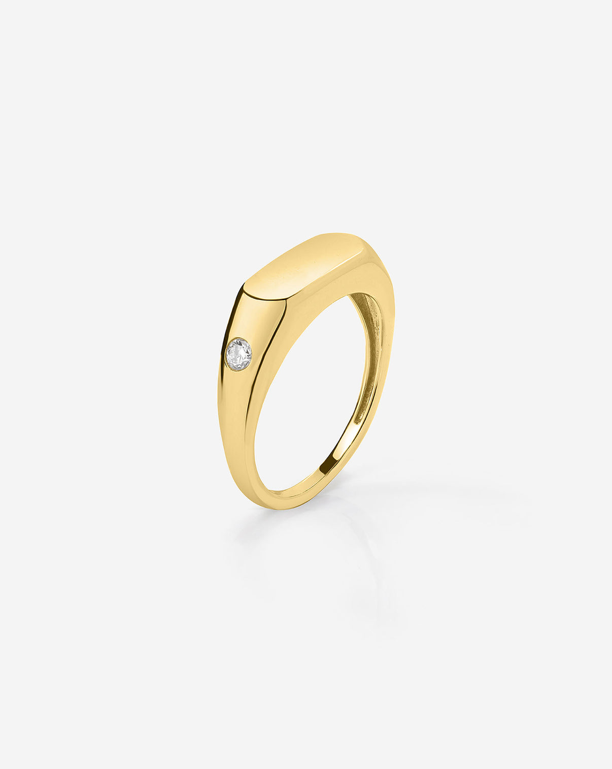 Duo Diamond Signet Ring product still image in yellow gold side view showing side diamond detail
