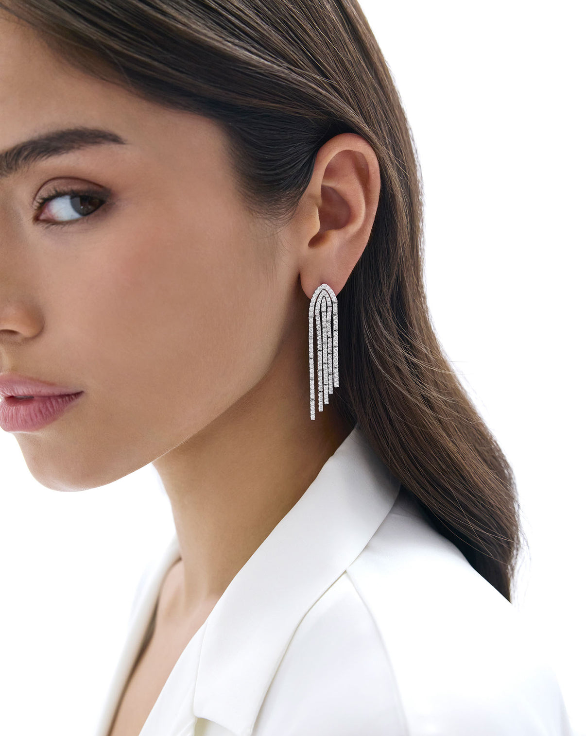 Pavé Waterfall Earrings on model