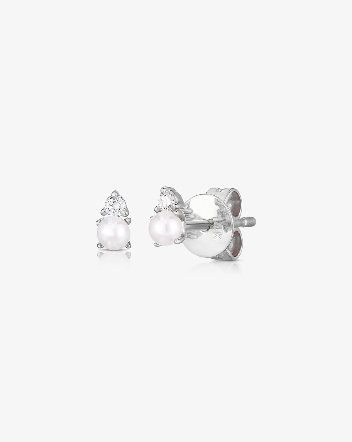 Ring Concierge Earrings 14k White Gold / Pair Pearl Studs with backing detail