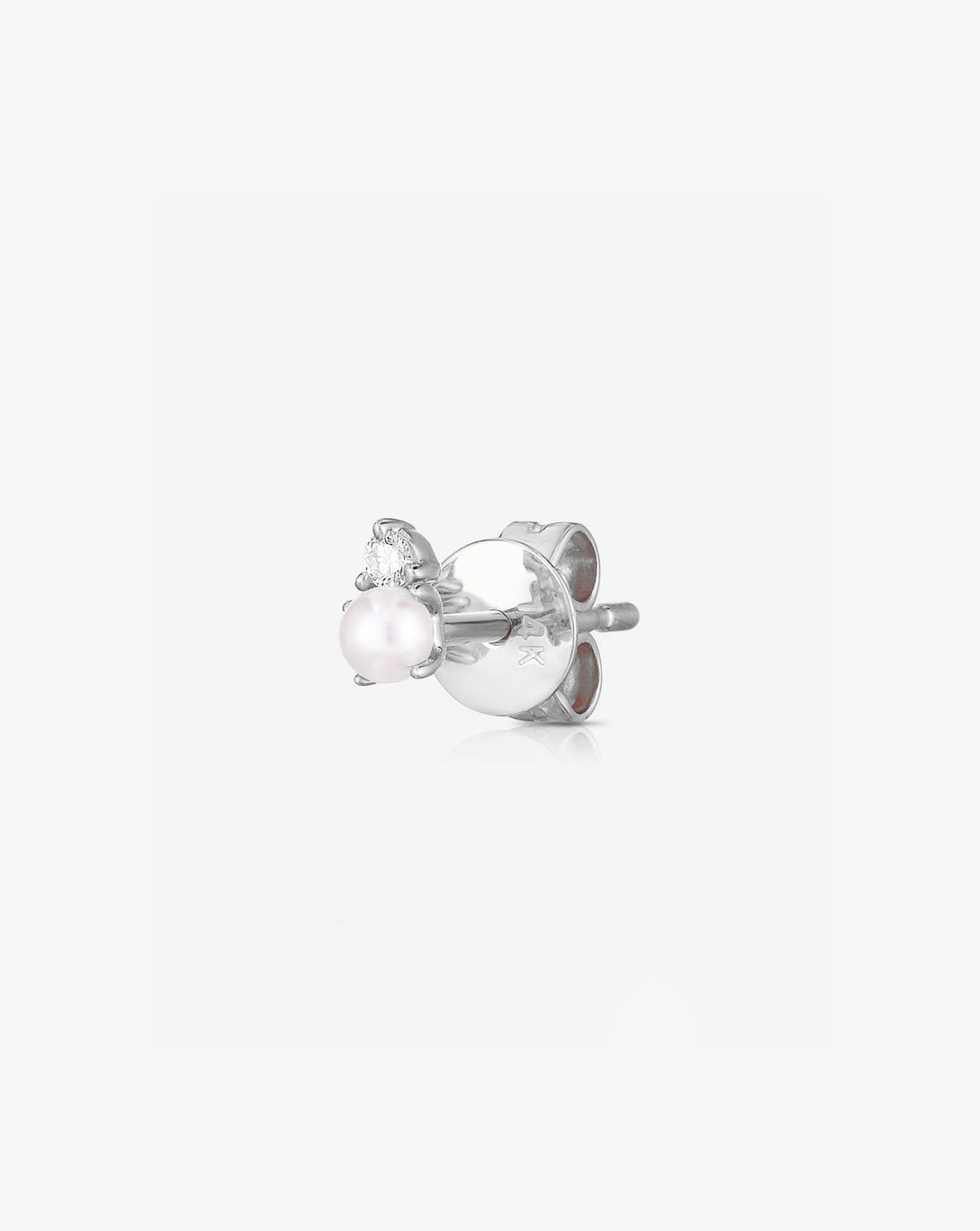 Ring Concierge Earrings 14k White Gold / Single Pearl Studs with backing detail