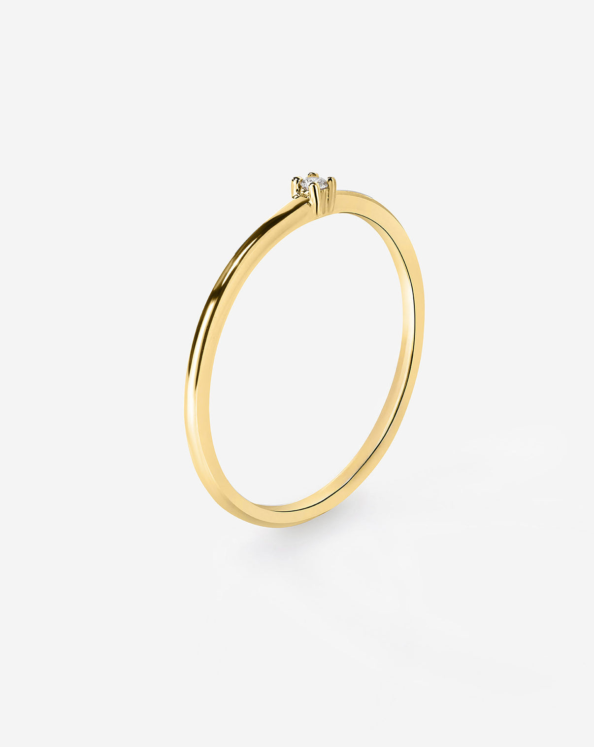 Petite Single Round Diamond Ring product still image in yellow gold side angle