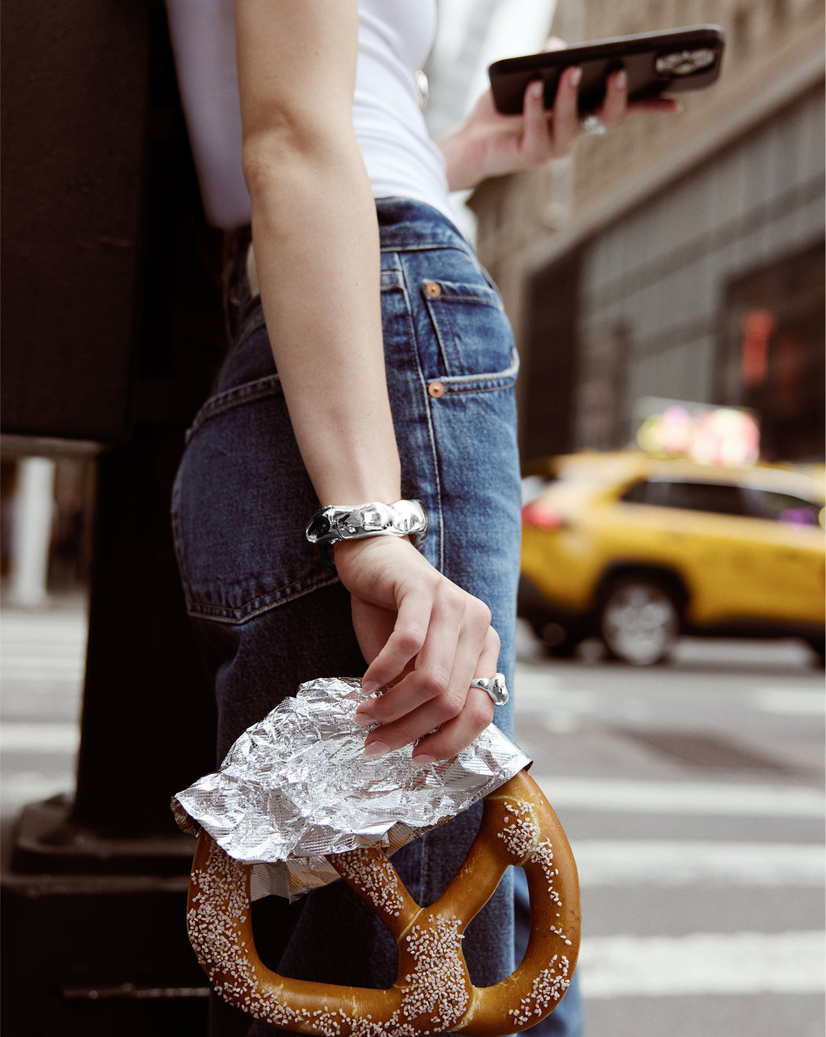 Melted Bangle displayed at an angle showing the organic, hand-crafted appearance
