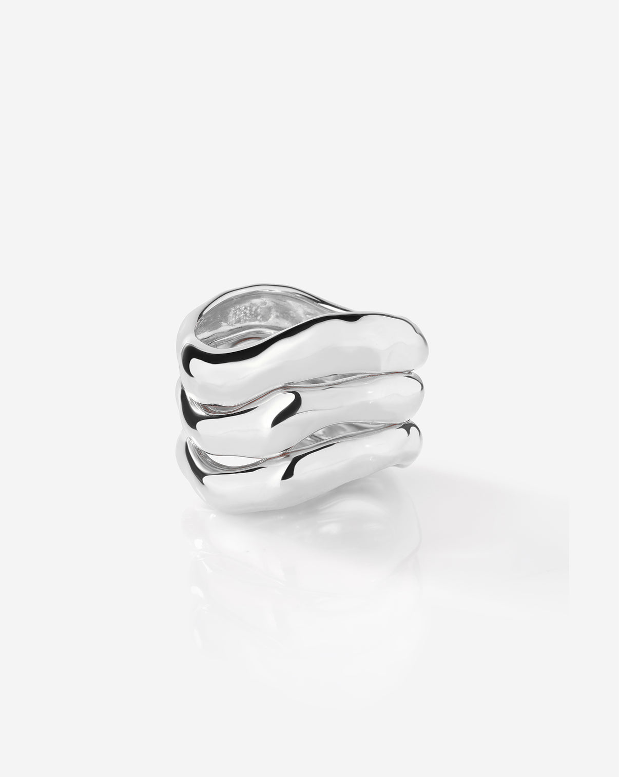 Ring Concierge Melted Stackable Ring Set featuring three sterling silver rings with organic, flowing forms displayed on white background