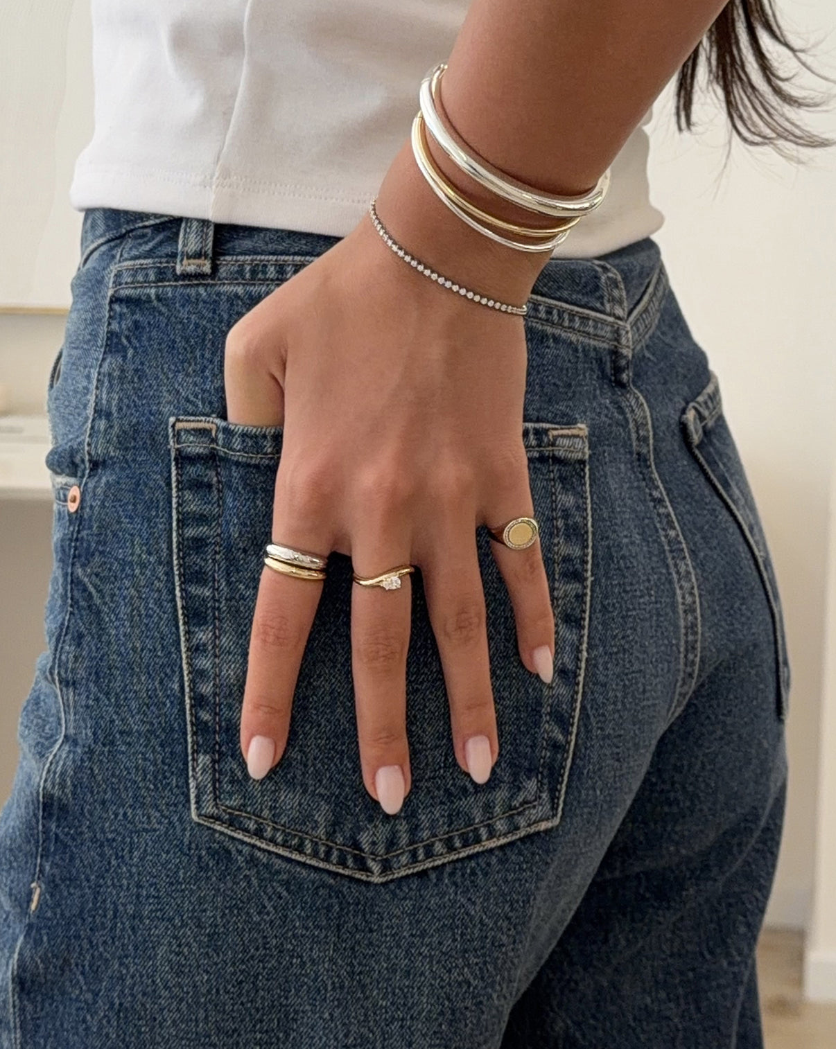 14k yellow gold, 14k white gold, sterling silver