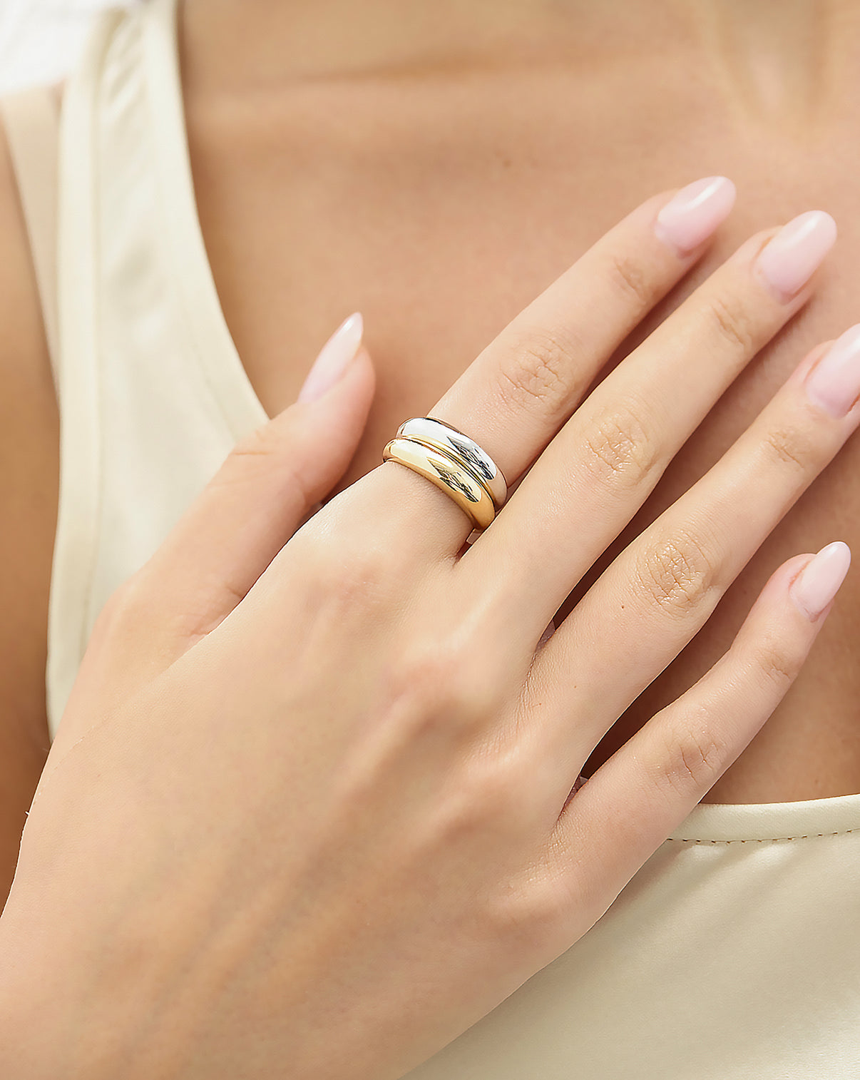 Cloud Ring sterling silver cloud ring stacked on model's finger