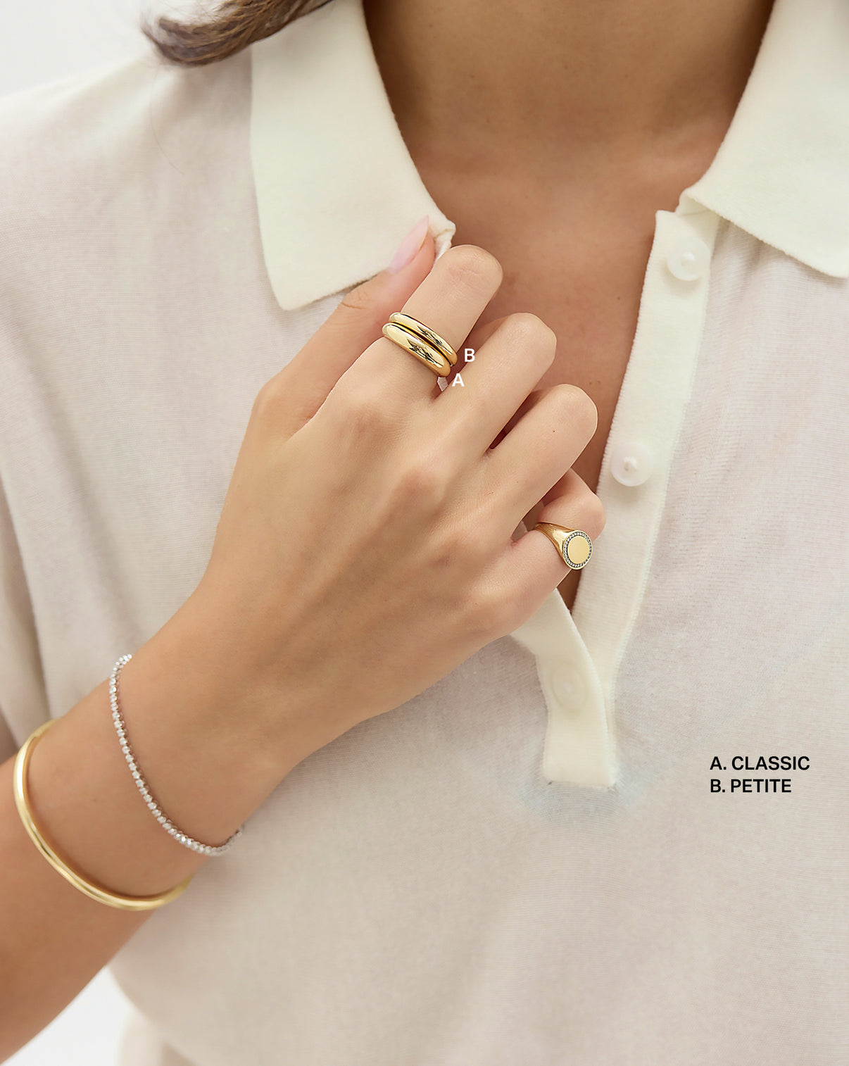 Comparison of Classic and Petite width options for the 14k yellow gold cloud ring