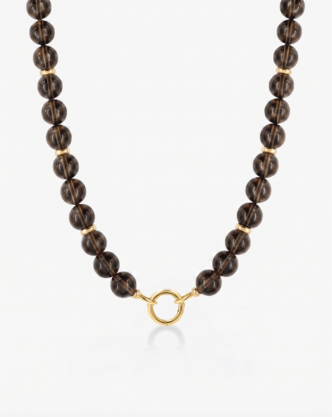 GIF of Smokey Quartz Bead Necklace showing the clique clasp