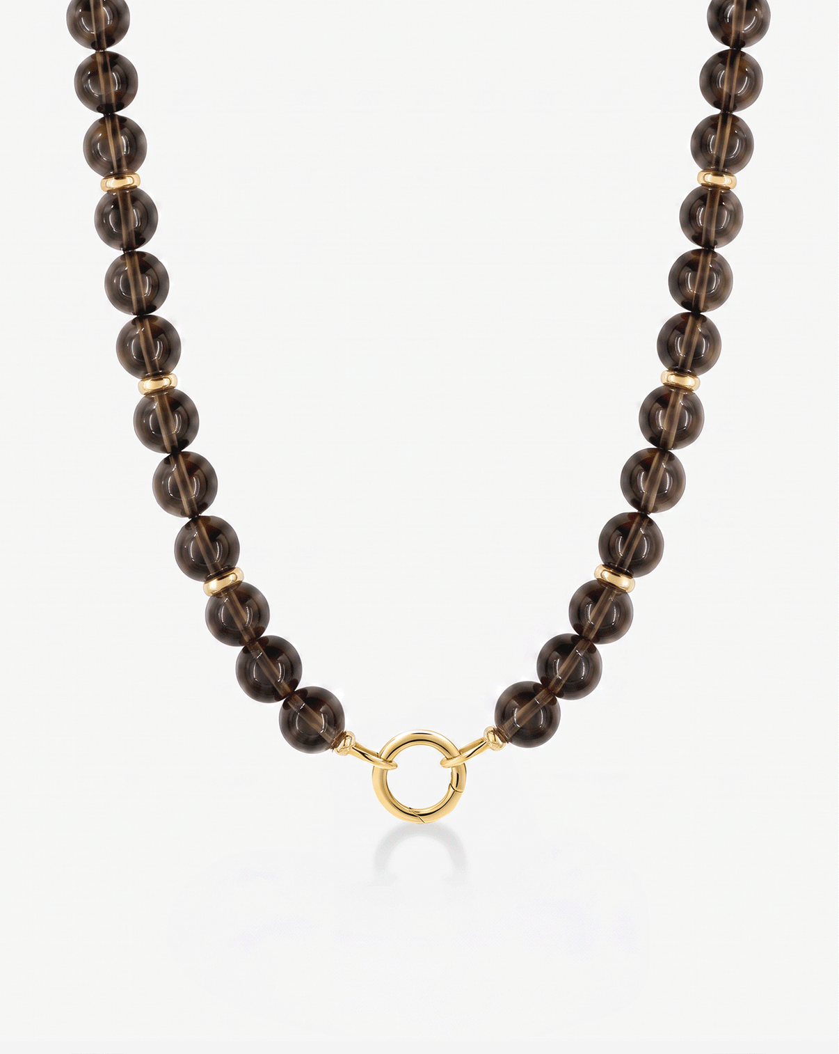 GIF of Smokey Quartz Bead Necklace showing the clique clasp