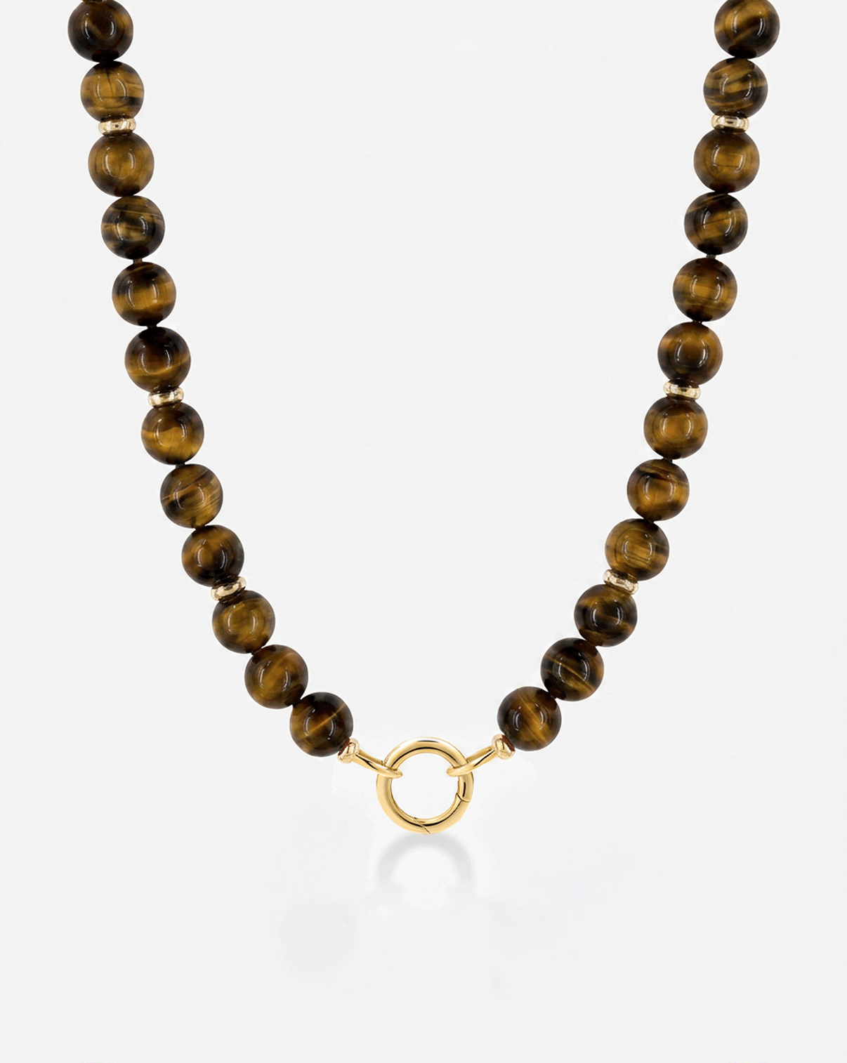 gif of the tiger's eye bead necklace showing the clasp mechanism