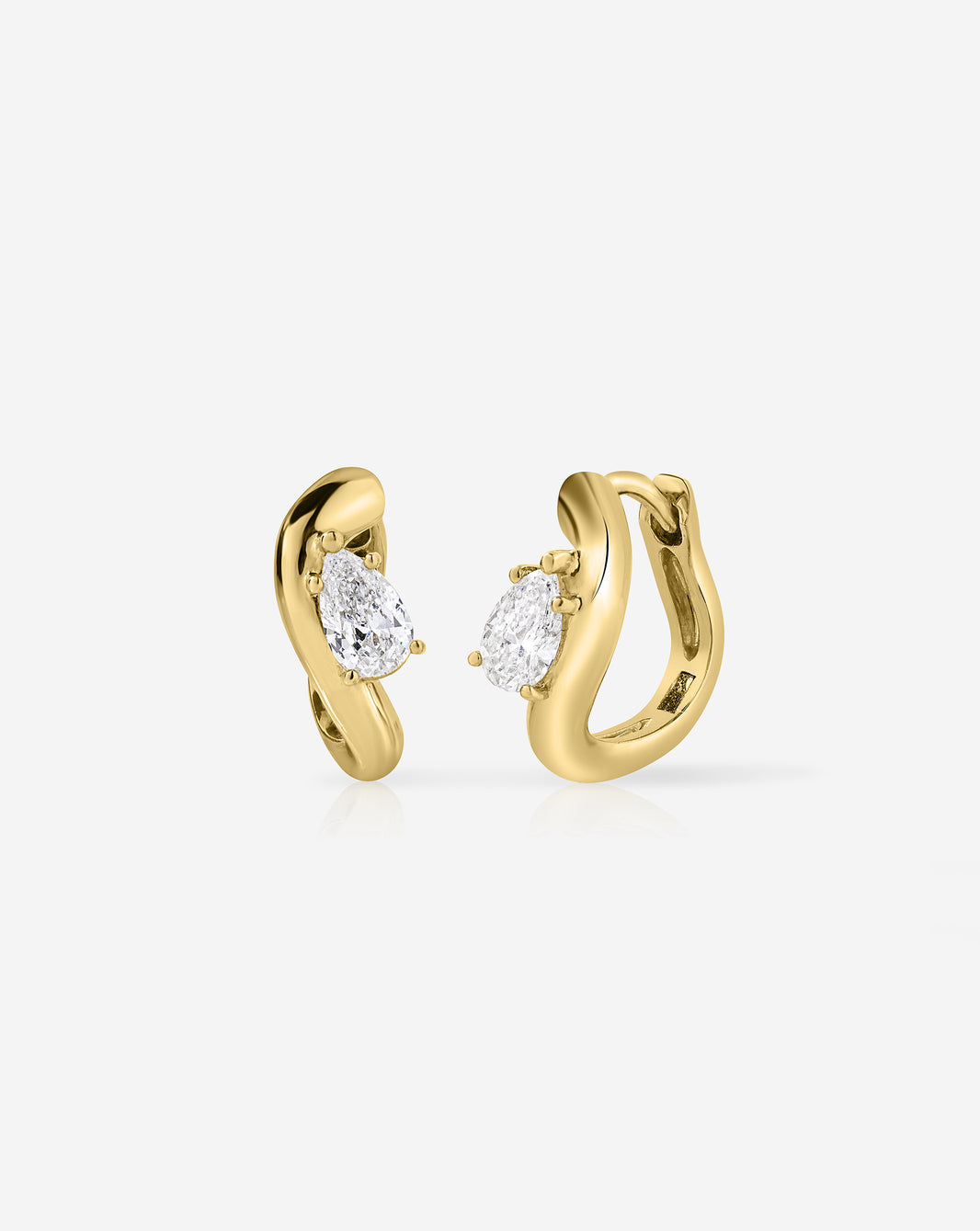 14k Yellow Gold Lab Diamond Movement Cloud Huggies