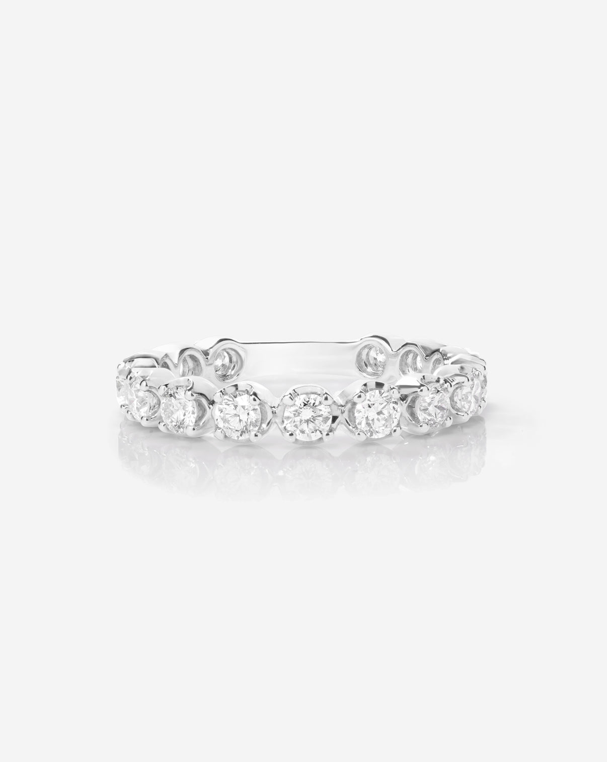 Detailed angled front view of 14k White Gold pave band