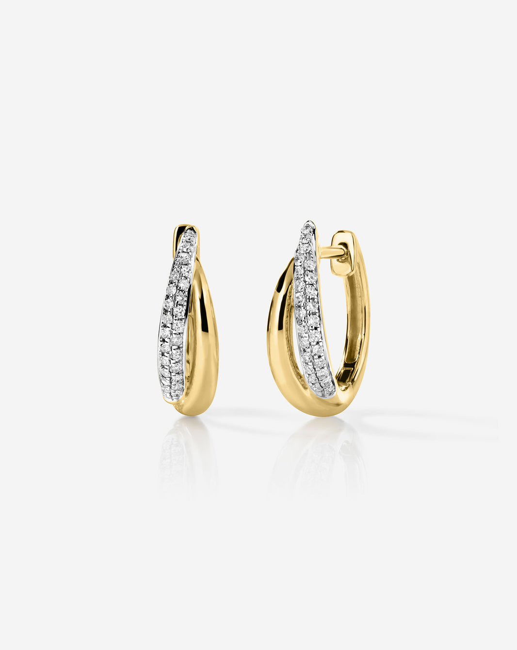 Double Row Hoops in 14k Yellow Gold featuring 50 round natural diamonds per pair