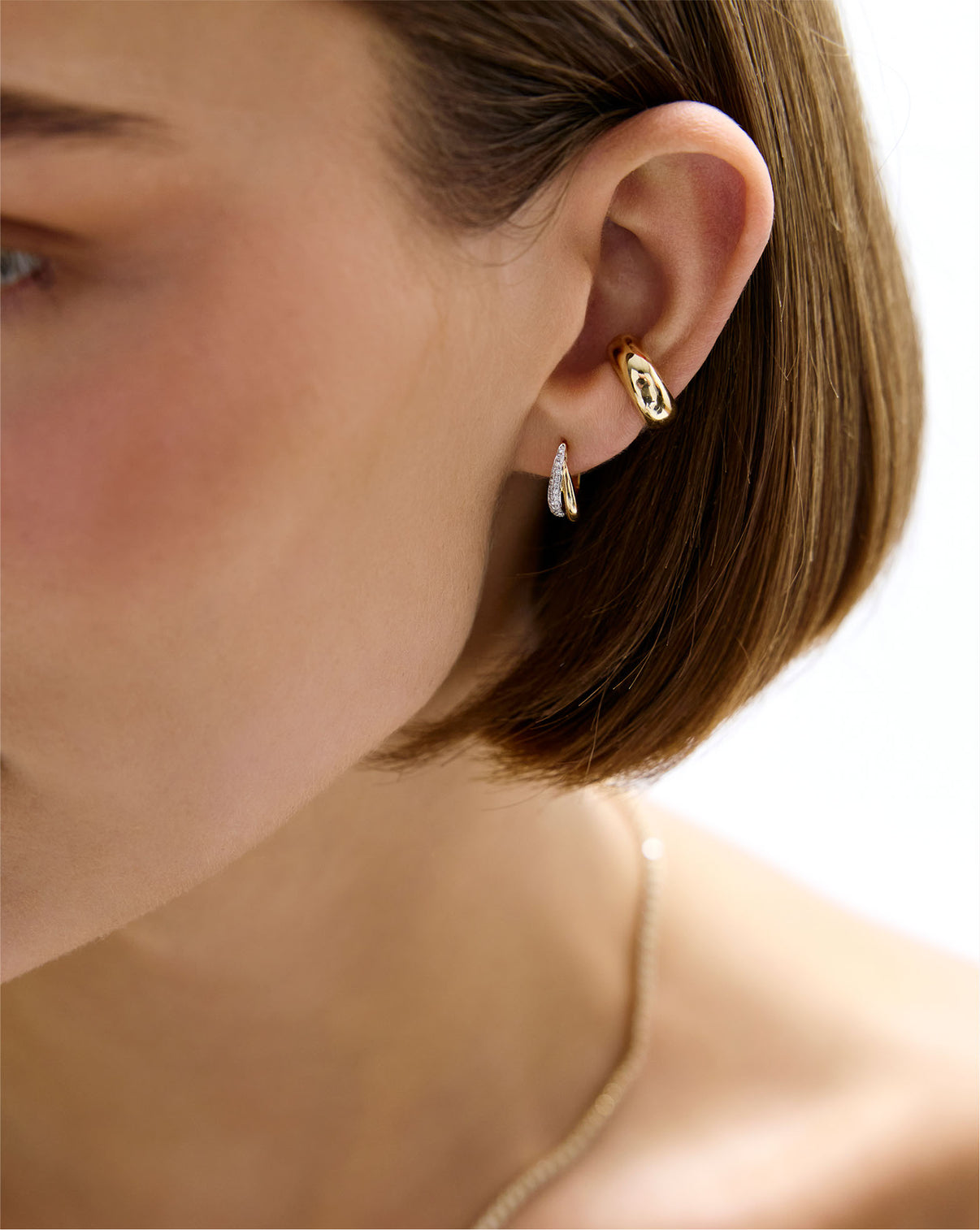 On-model image wearing Double Row Hoops GLOBAL