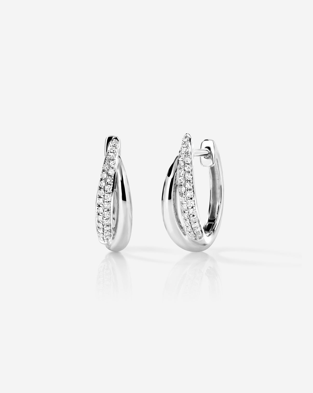 Double Row Hoops in 14k White Gold featuring 50 round natural diamonds per pair