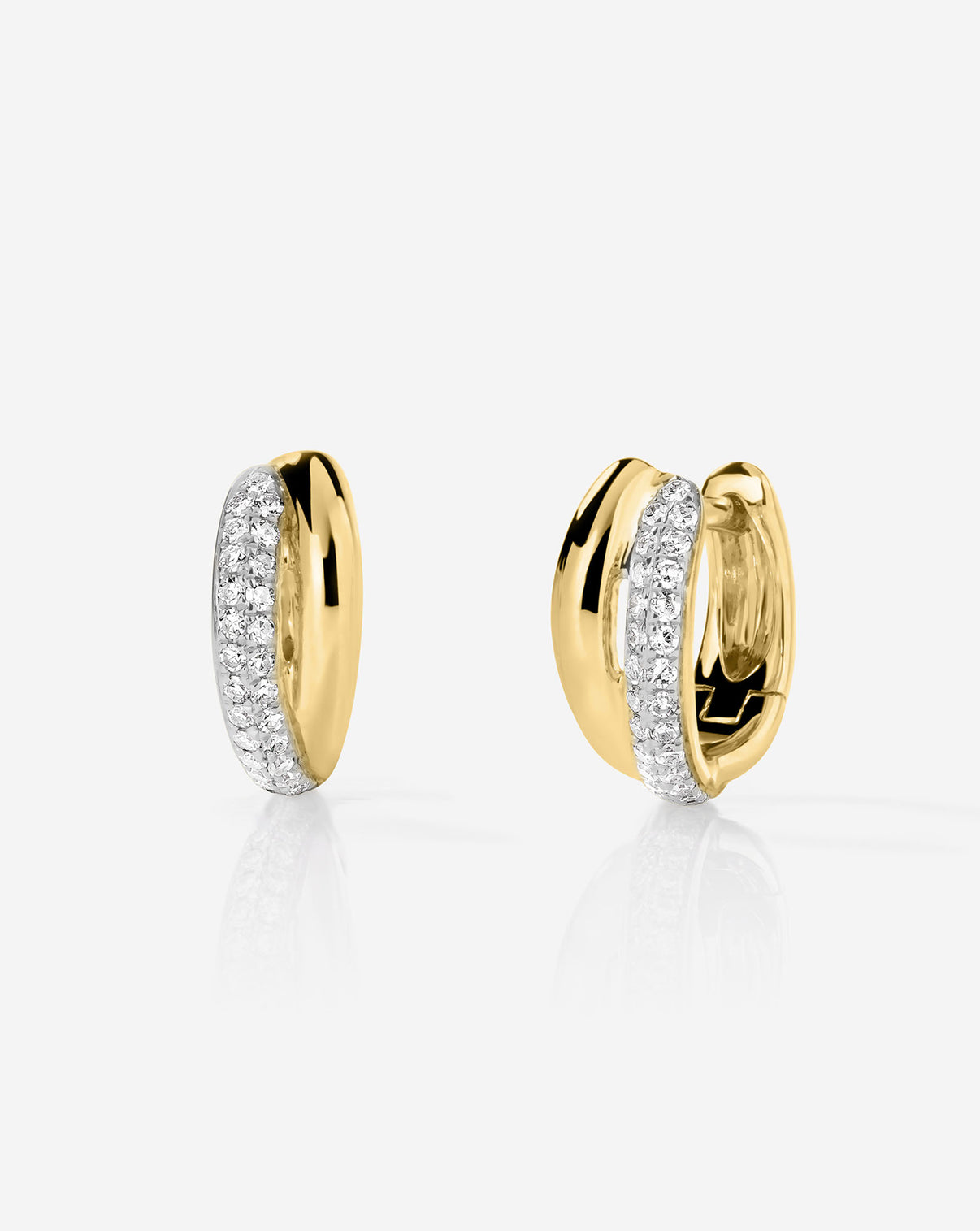 Double Row Huggies in 14k Yellow Gold featuring 54 round natural diamonds per pair