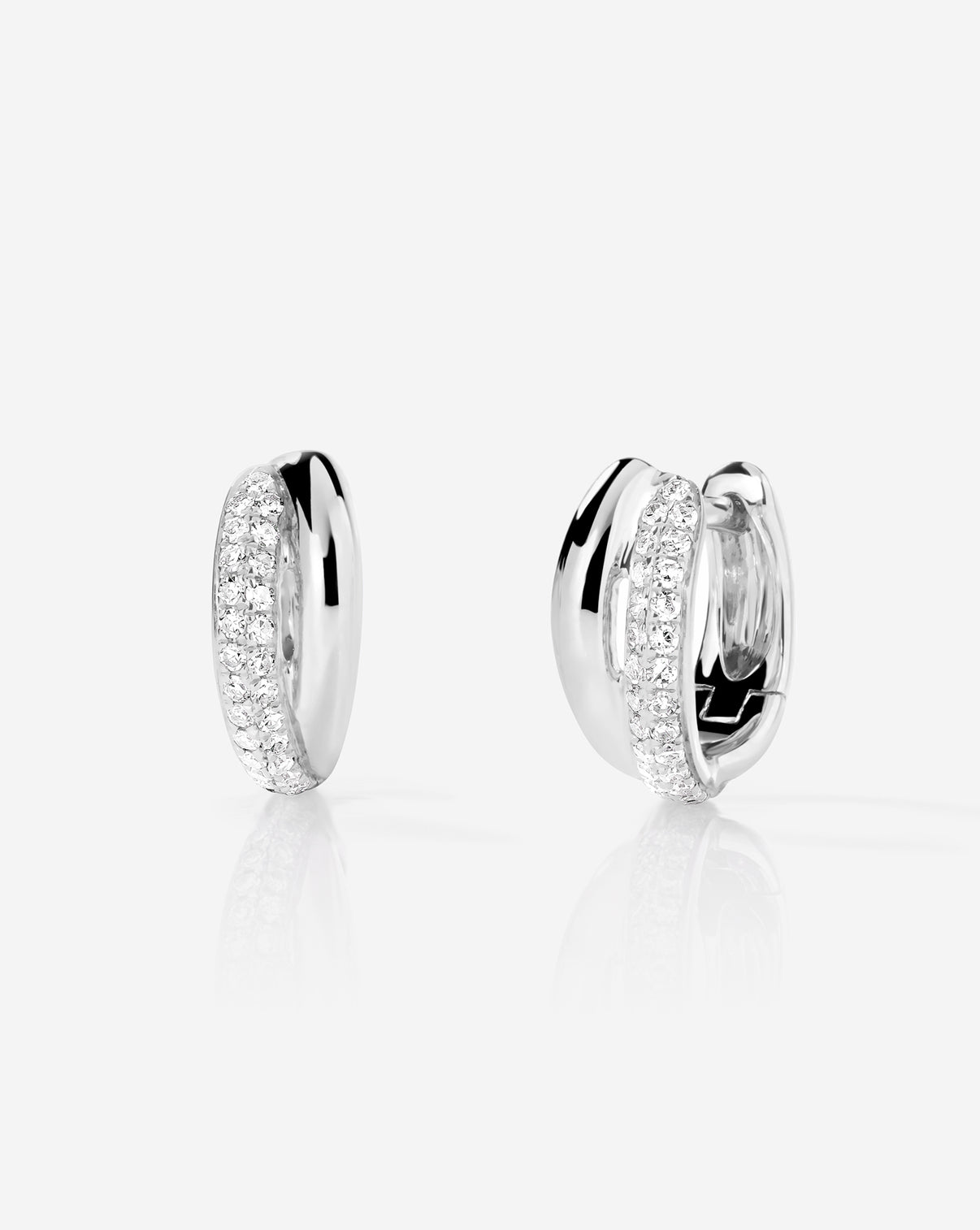 Double Row Huggies in 14k White Gold featuring 54 round natural diamonds per pair