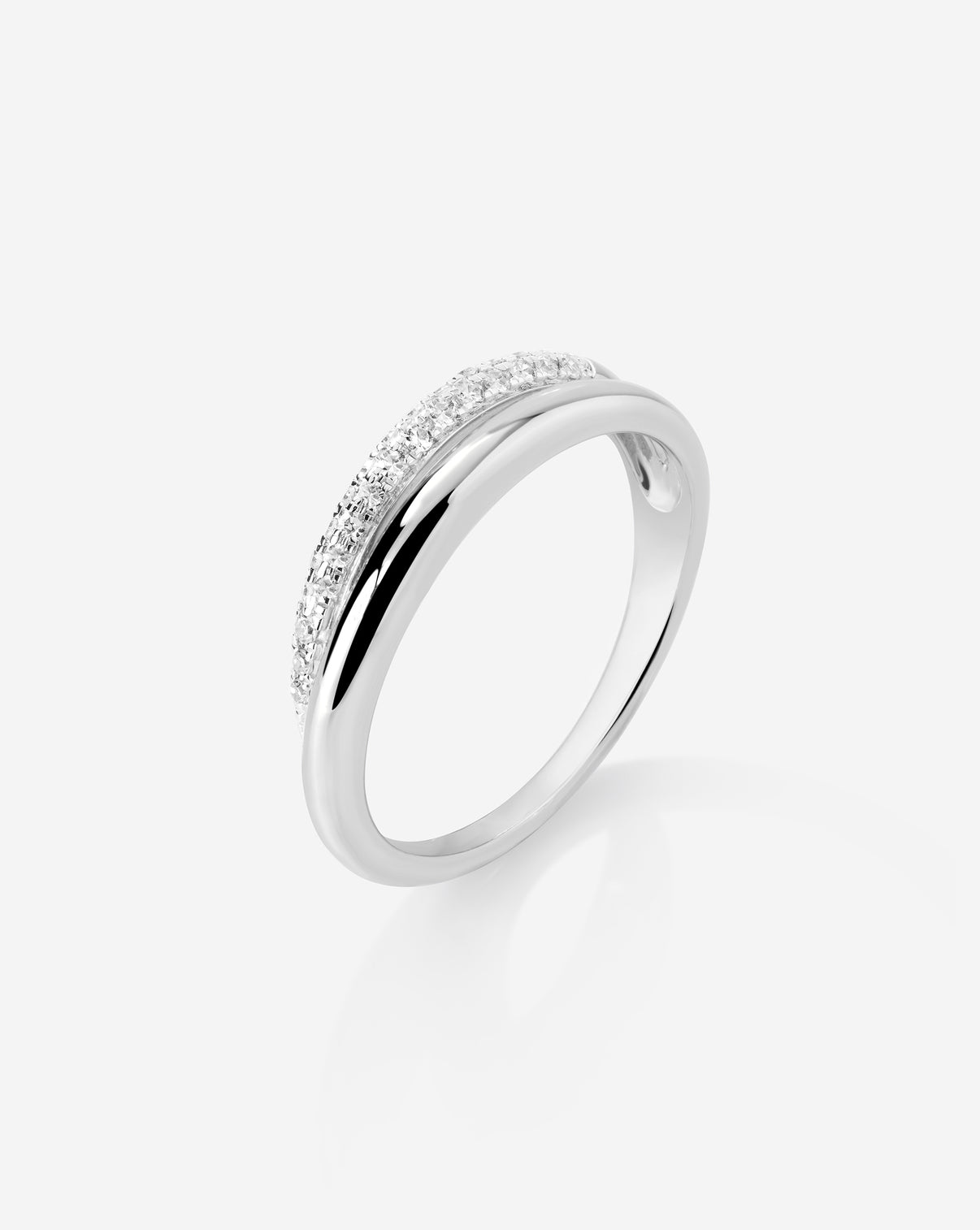 Detailed side view of Double Row Ring in 14k White Gold