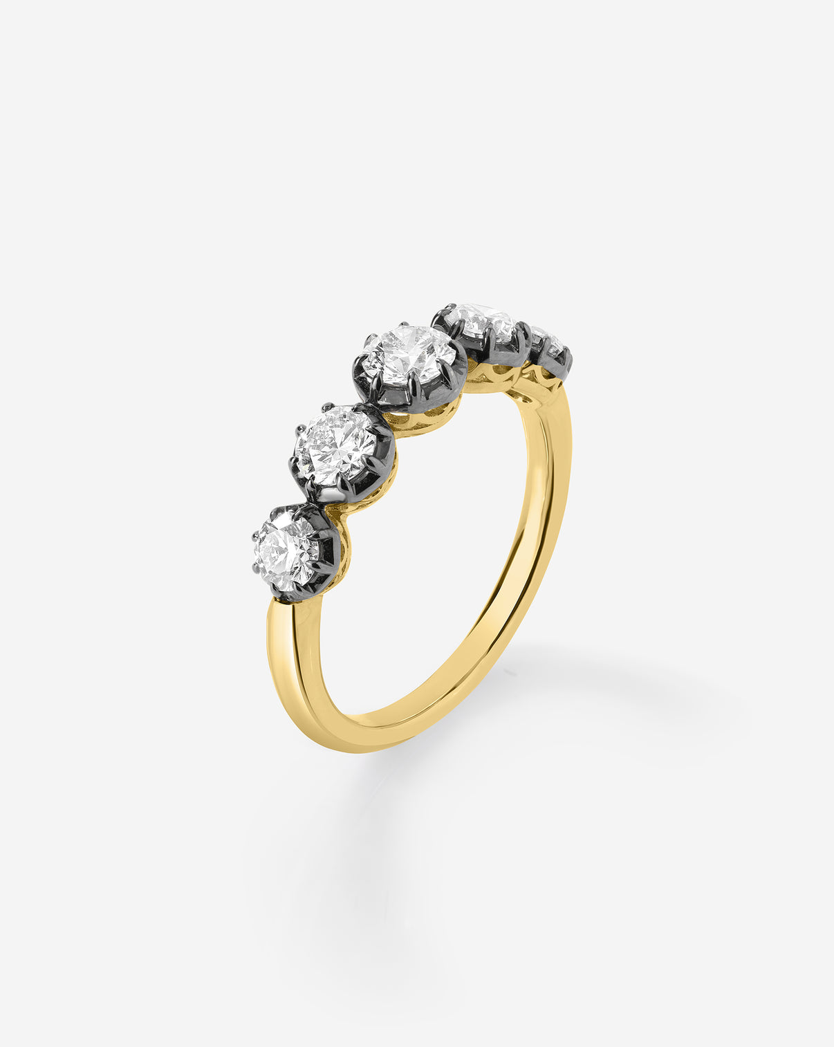 Detail shot of Georgian 5 stone lab diamond ring with 14k gold