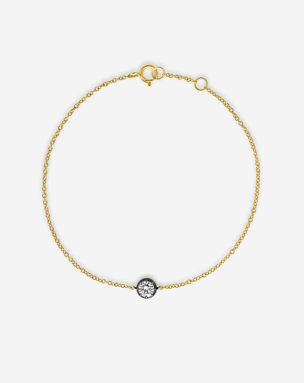 14k gold Georgian bracelet with lab grown diamond on white background