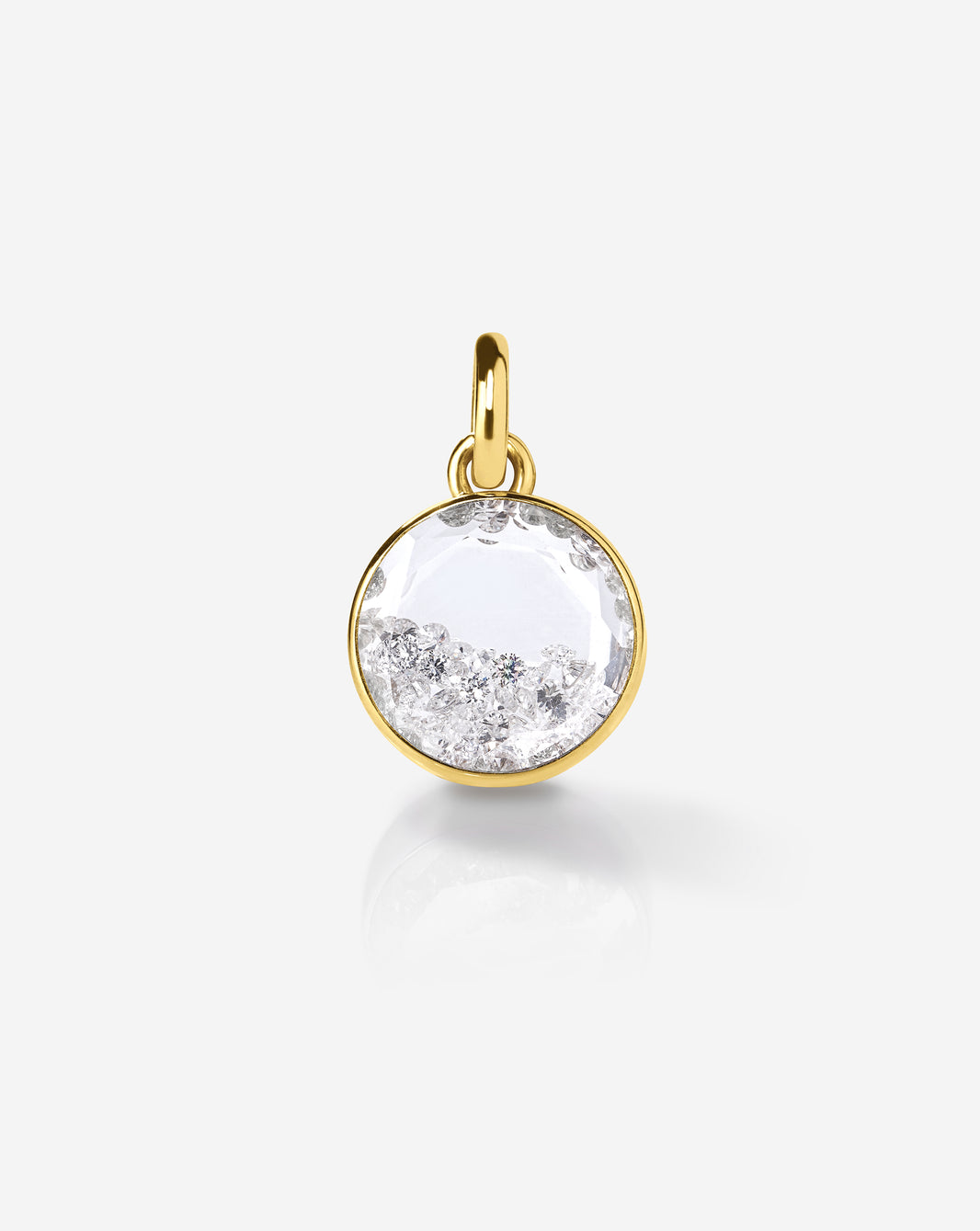 14k yellow gold Shaker Round Pendant with 50 round lab diamonds.