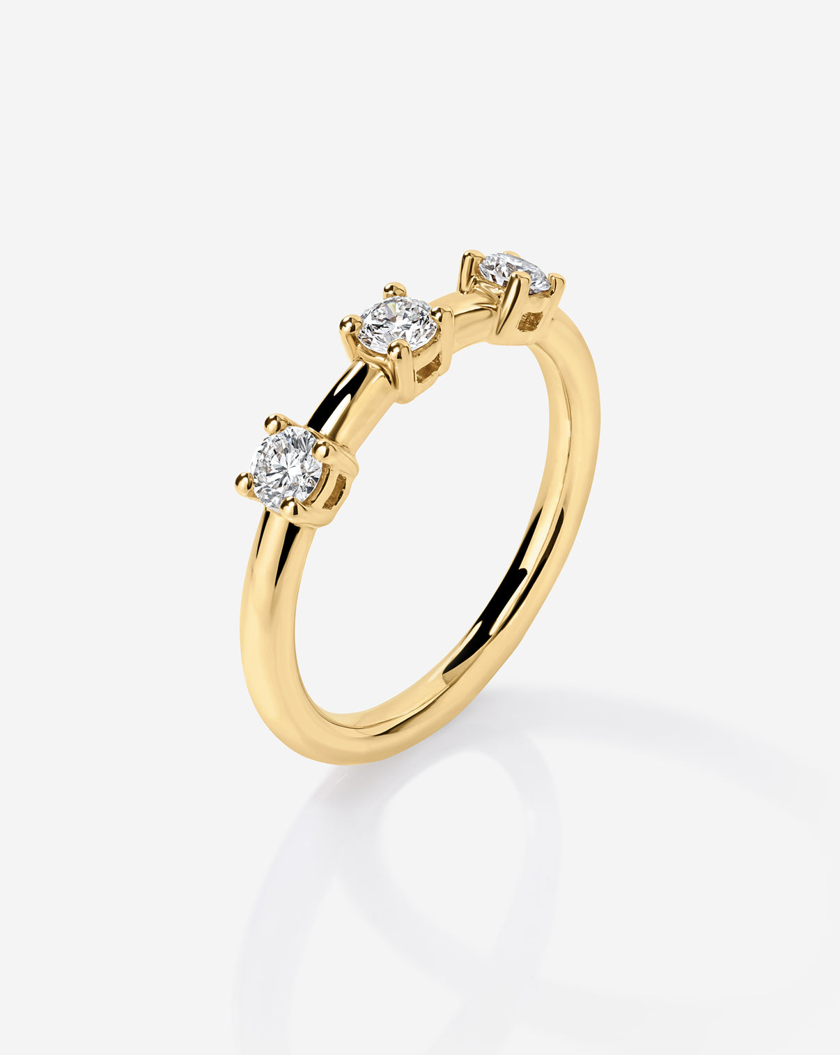 Side angle view of 14k Yellow Gold Lab Diamond Trio Wedding Band