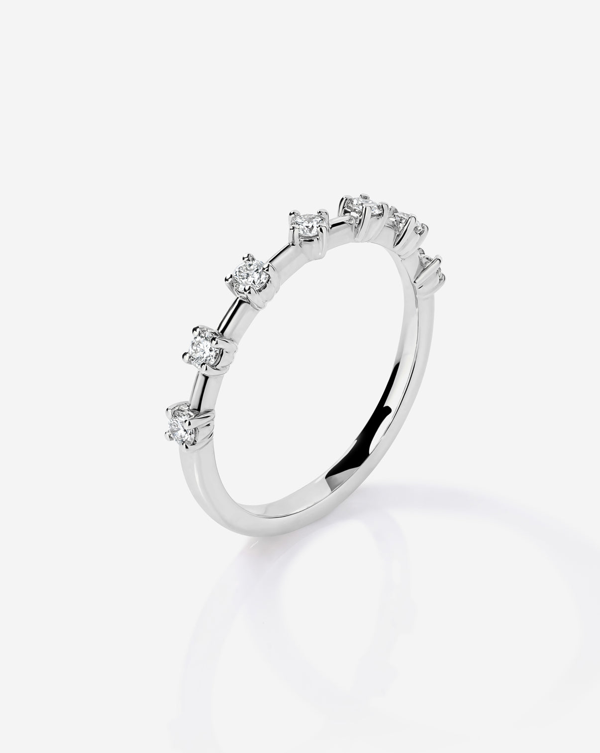 Side angle view of Platinum Natural Diamond Station Wedding Band
