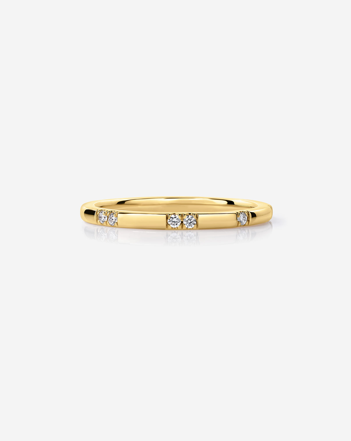 14k Yellow Gold Scattered Diamond Wedding Band with 12 round natural diamonds.