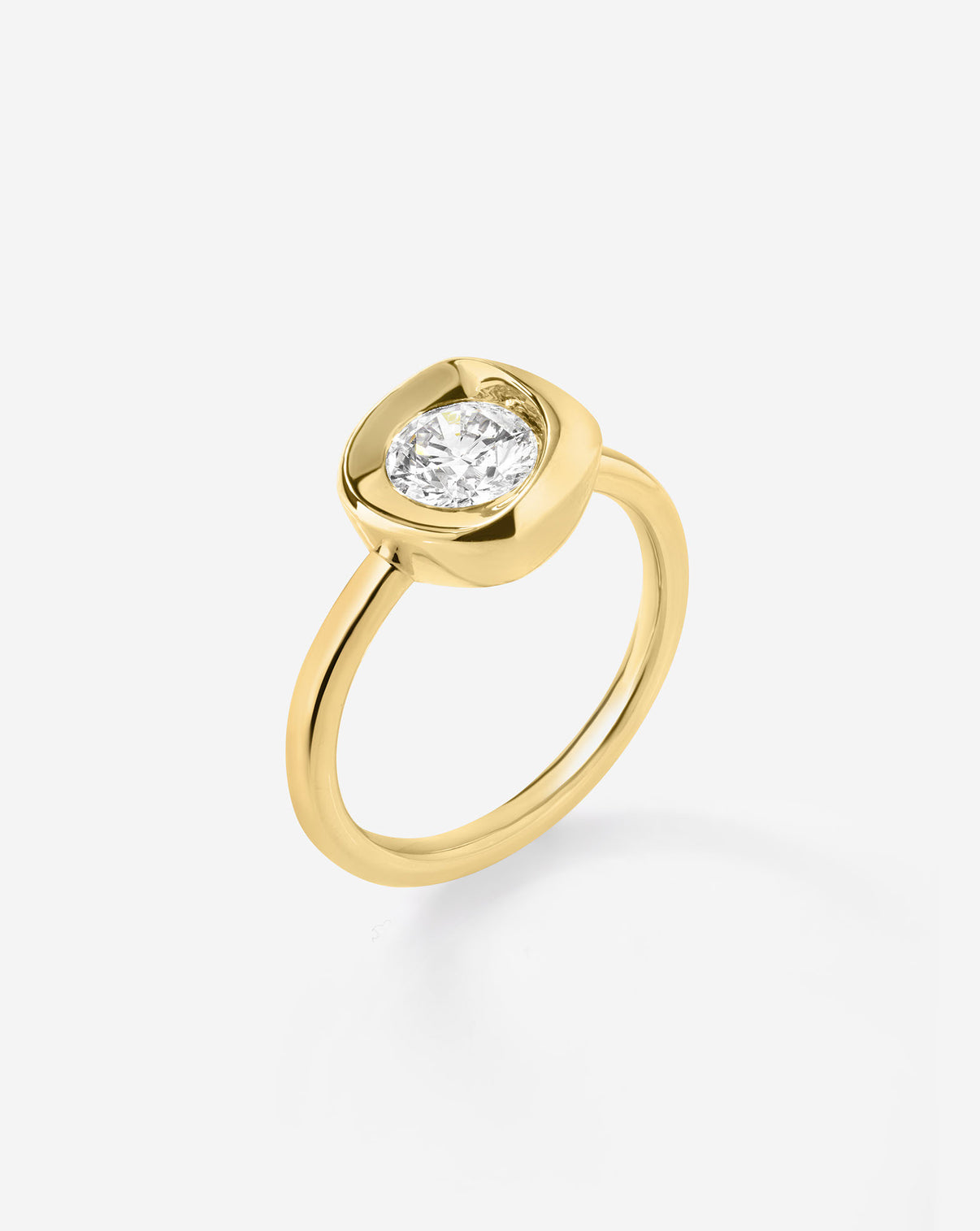 Detail side view of Organic Shapes Center Stone Ring with 14k gold