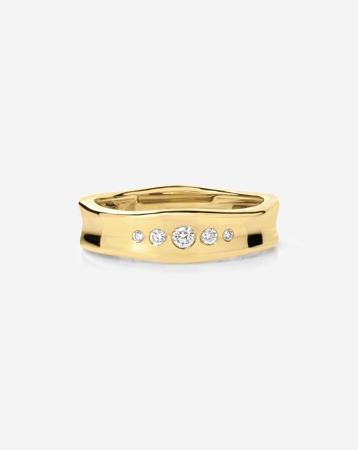 Organic Shapes 5 Diamond Row Ring in 14k yellow gold featuring .073 carat total weight natural diamonds