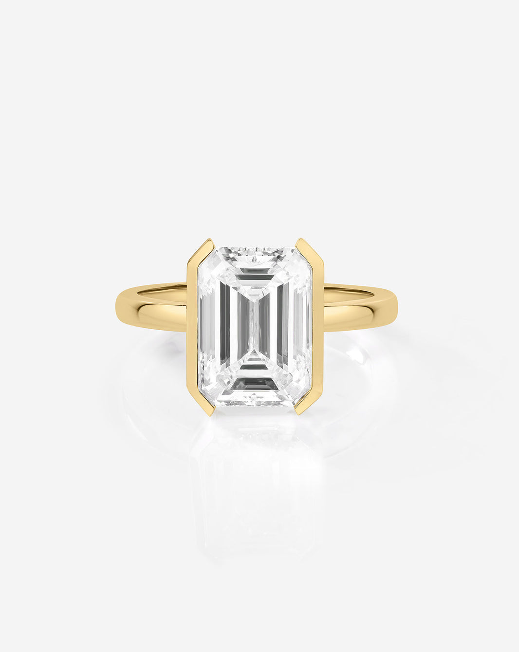 3 carat Emerald Diamond Engagement Ring in The Edge Yellow Gold Half Bezel