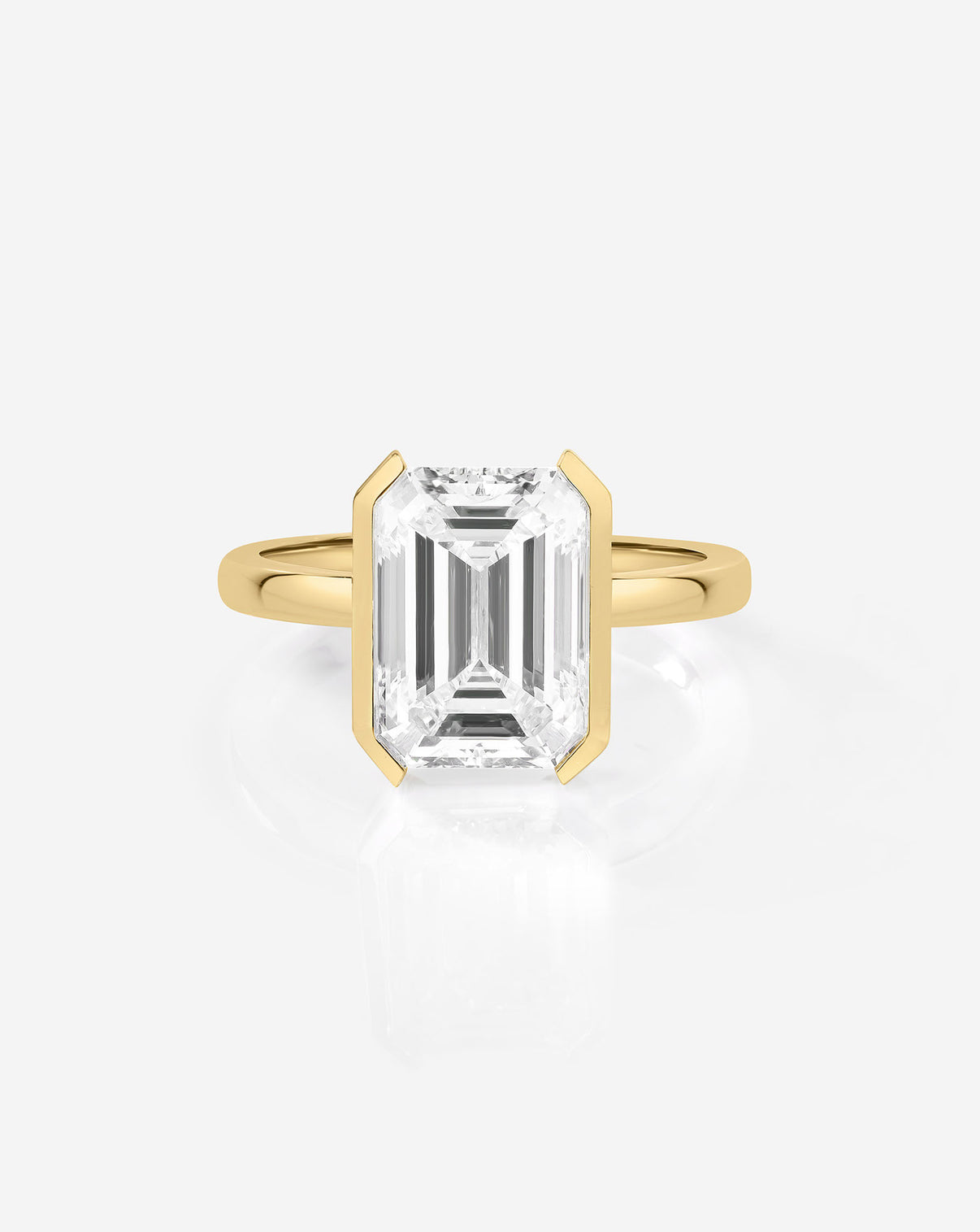 3 carat Emerald Diamond Engagement Ring in The Edge Yellow Gold Half Bezel