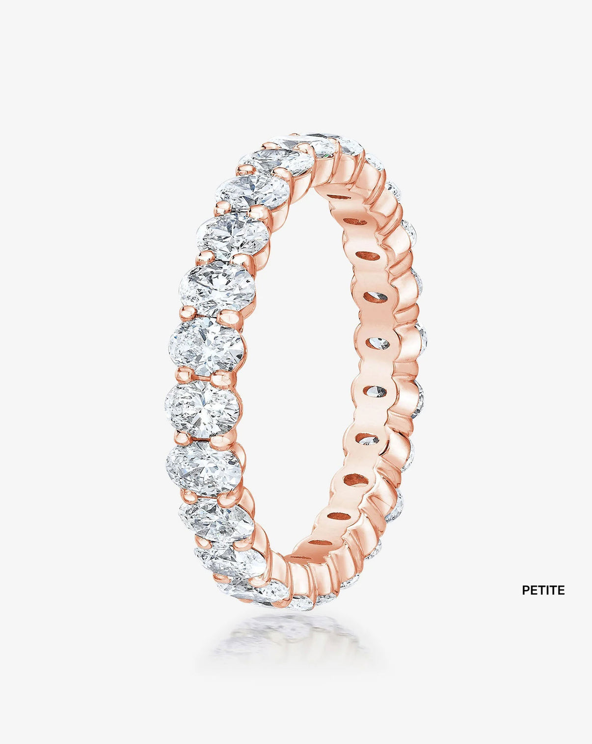 Petite 2 carat weight Oval Diamond Band in 14K Rose Gold side view 2 ctw