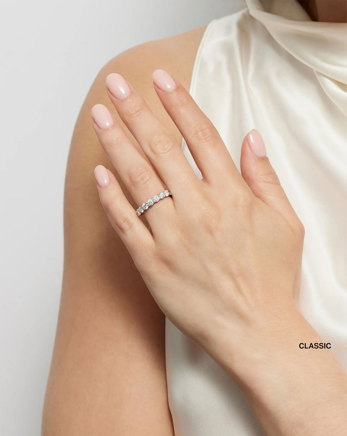 model wearing Classic 2 ctw carat weight Round Diamond Band global