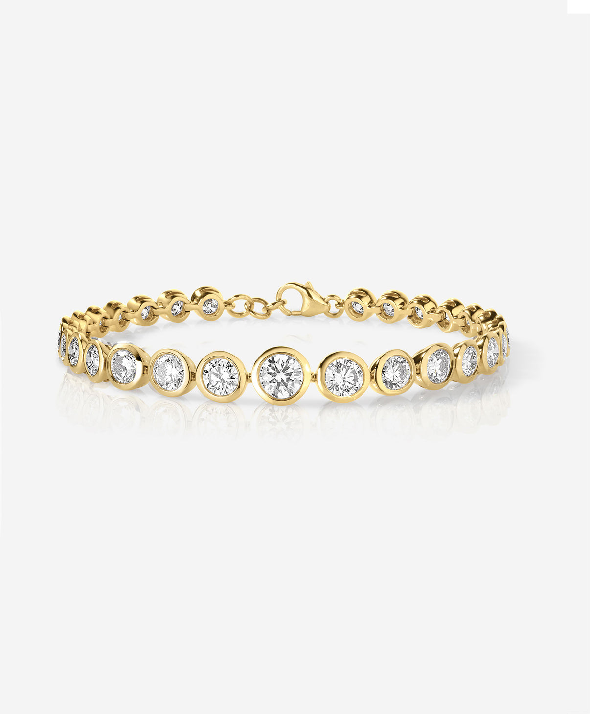 14k gold graduated bezel diamond bracelet with 29 round lab diamonds
