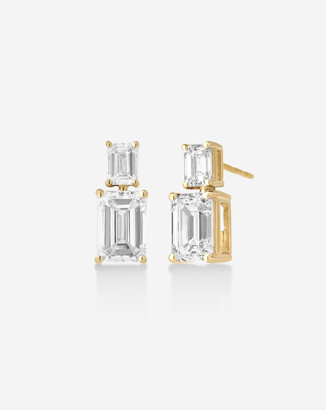 14k yellow gold emerald drop earrings with lab grown diamonds