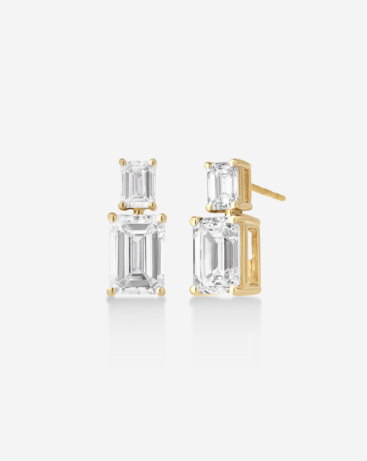 14k yellow gold emerald drop earrings with lab grown diamonds