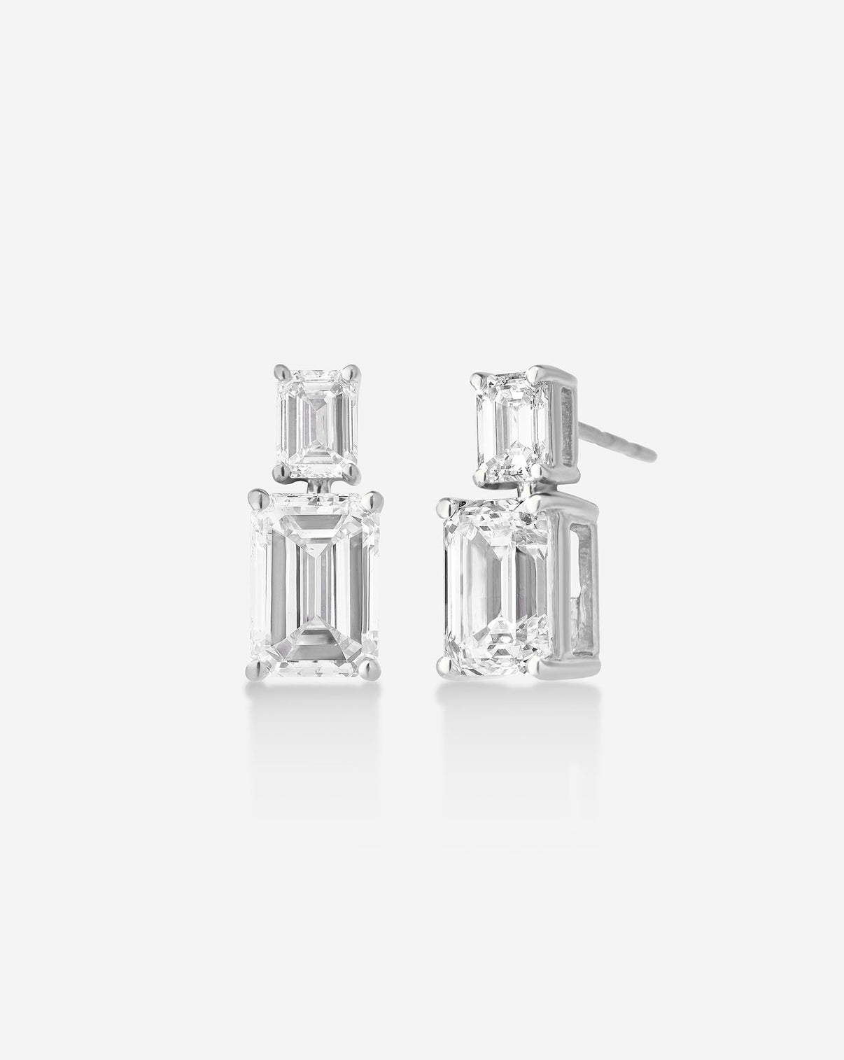 14k white gold emerald drop earrings with lab grown diamonds