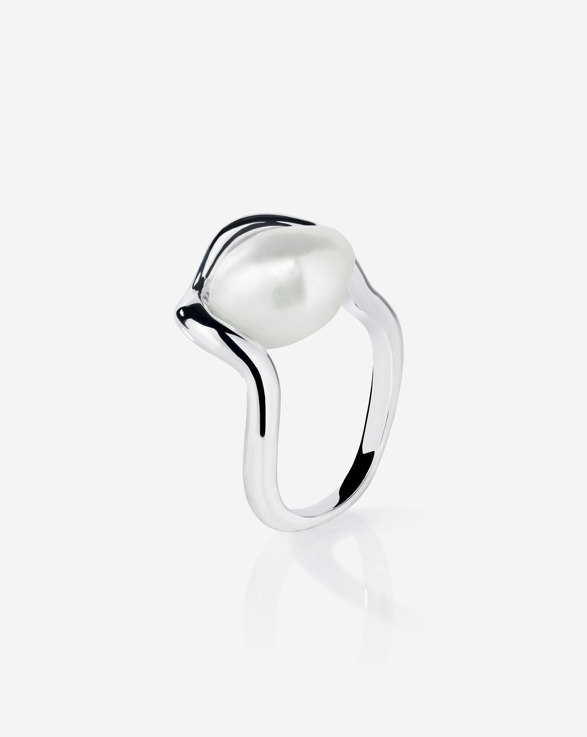Coco Pearl Ring displayed at an angle, highlighting the pearl's natural beauty and the ring's refined craftsmanship