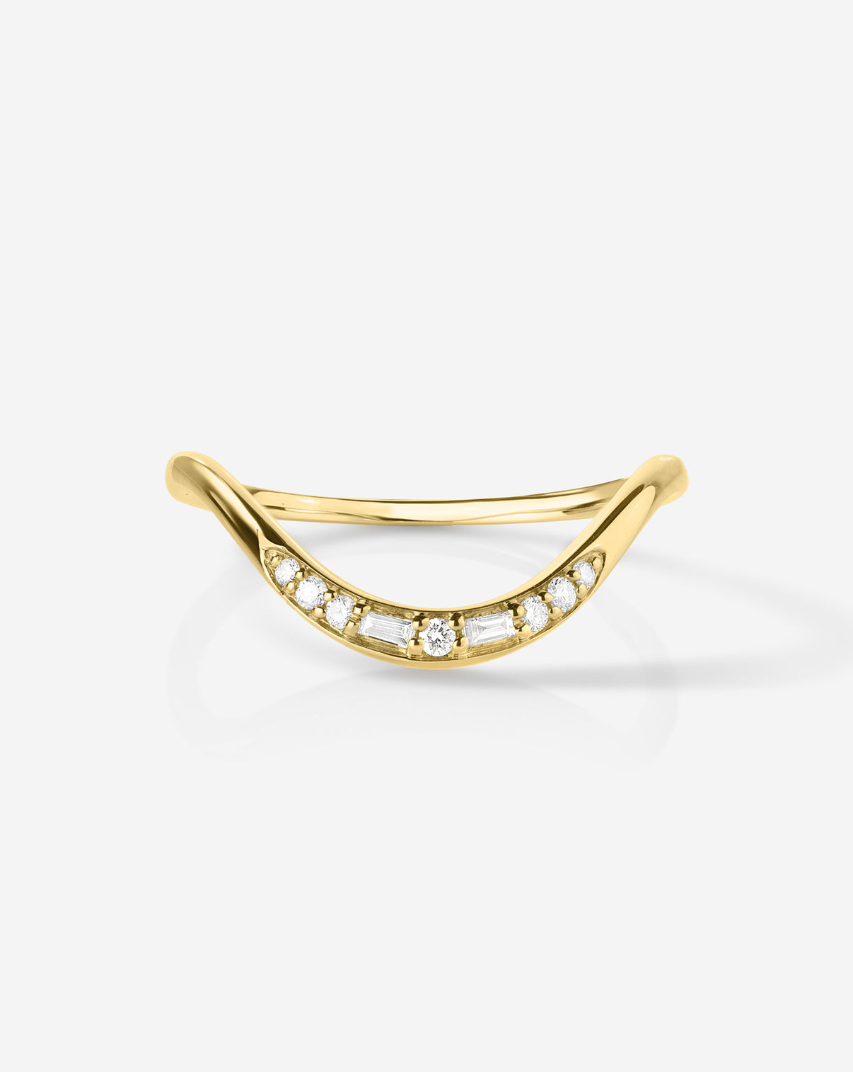 Ring Concierge Curve Diamond Ring in 14k gold featuring round and baguette diamonds, part of the Holiday Gifting Collection