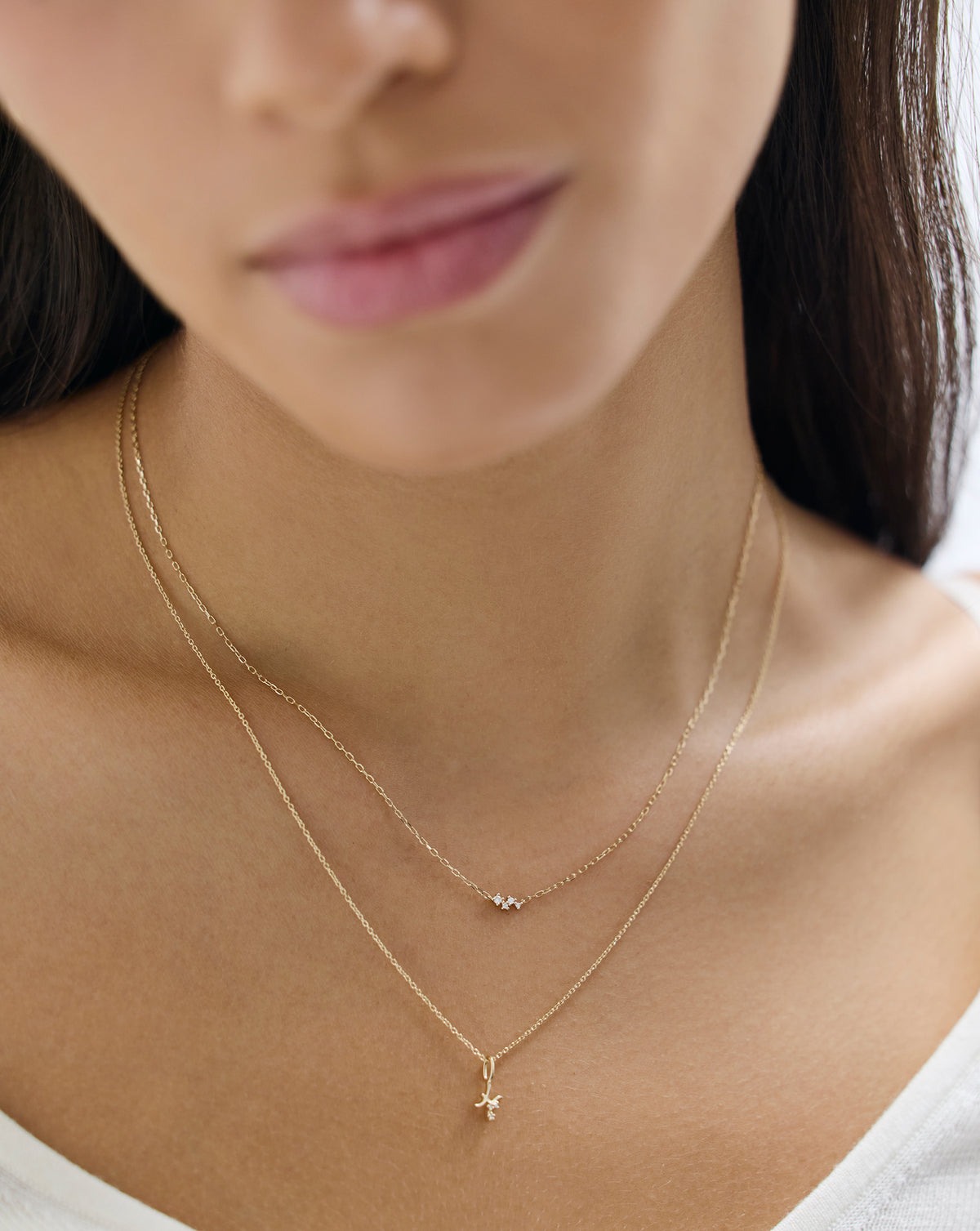 Woman wearing Ring Concierge Diamond Cluster Necklace, Holiday Collection