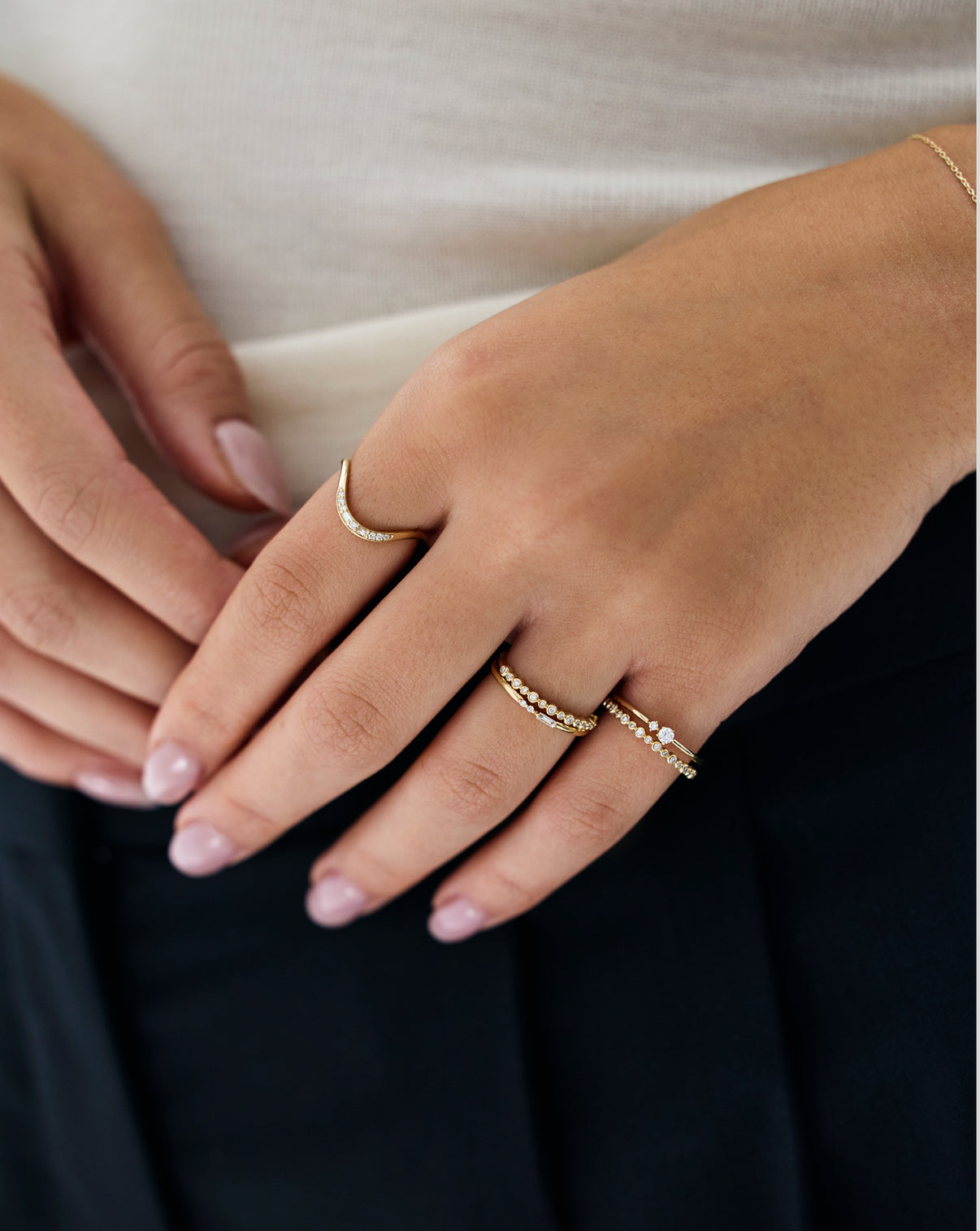 Double Diamond Ring by Ring Concierge - Holiday Gifting Collection on model