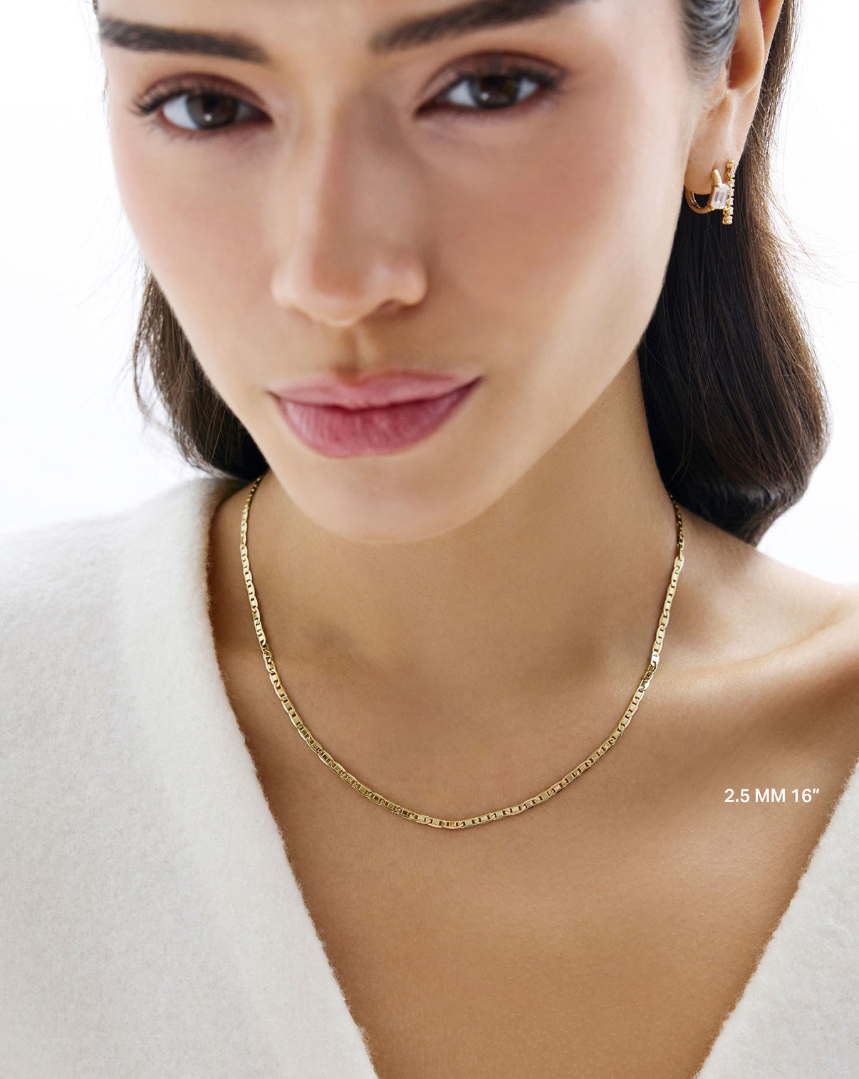 on-model image wearing a 16" necklace and a white sweater