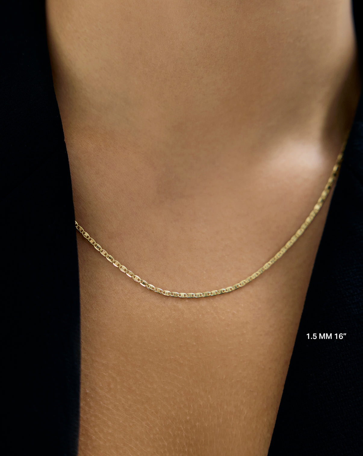 on-model image of 1.5 mm 16" chain necklace