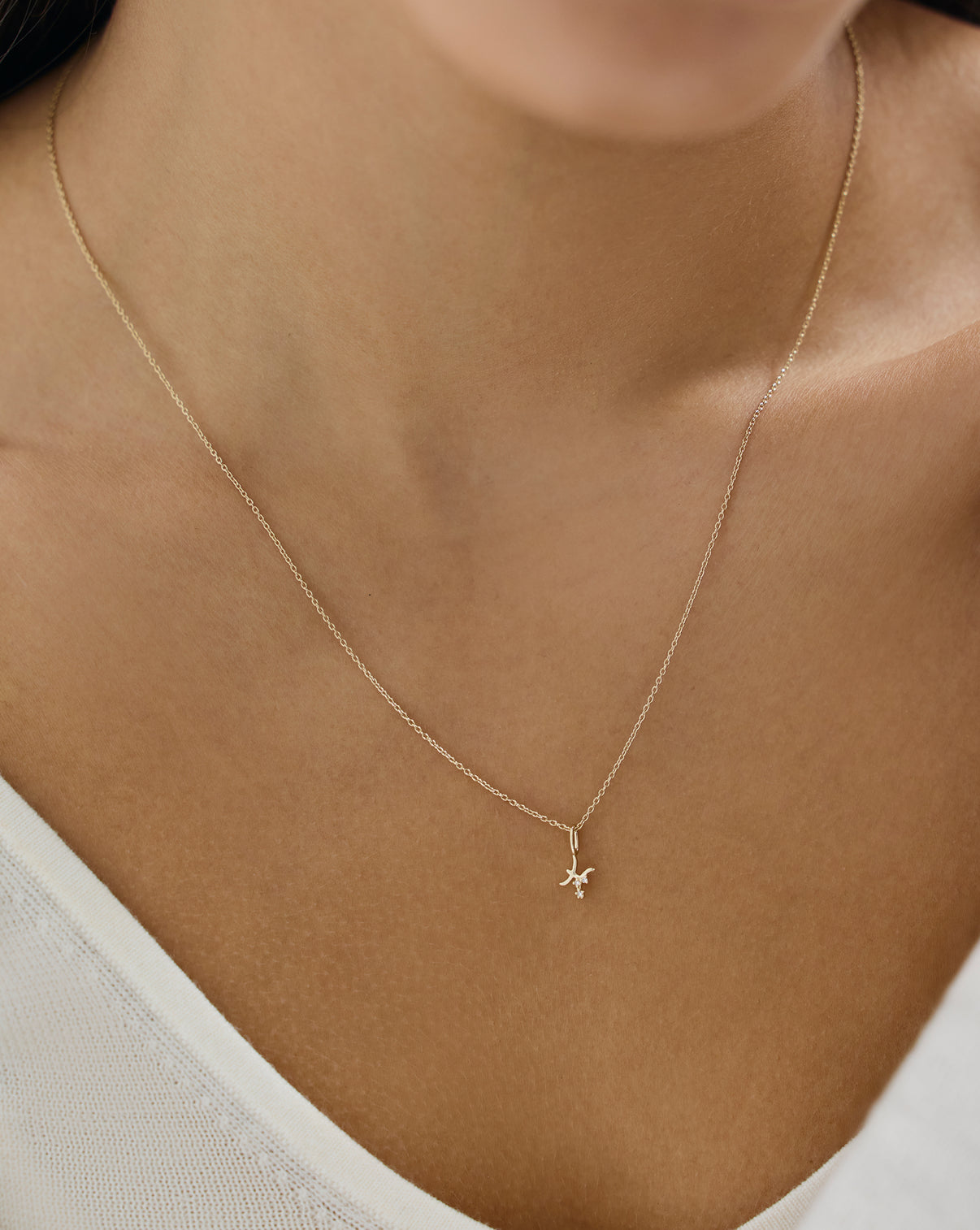 Ring Concierge Holiday Collection Zodiac Necklace - styled on model showcasing delicate chain length and pendant placement