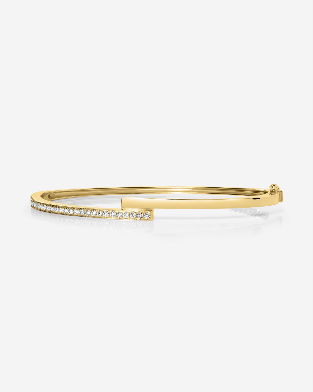 Round Half Diamond Wrap Bangle in gold featuring sparkling diamonds along half the circumference, displayed on white background