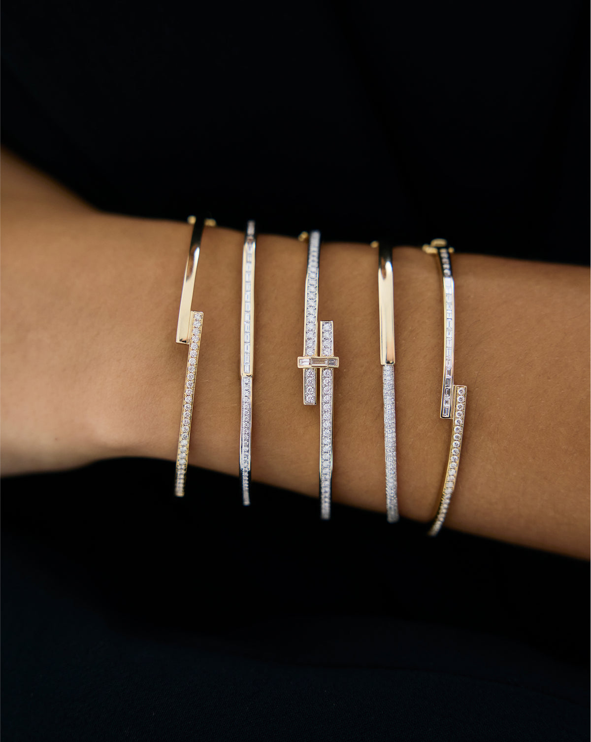 Round Half Diamond Wrap Bangle worn on wrist, showcasing the elegant fit and diamond sparkle